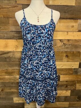 Mossimo Supply Co. Navy and Blue Floral Spaghetti Strap Dress